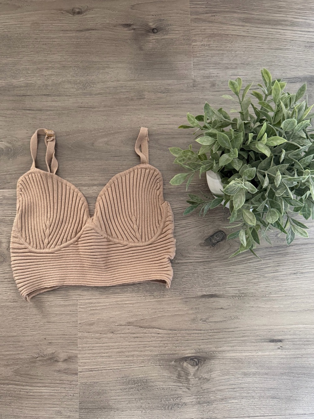 Ribbed Knit Bralette in Nude